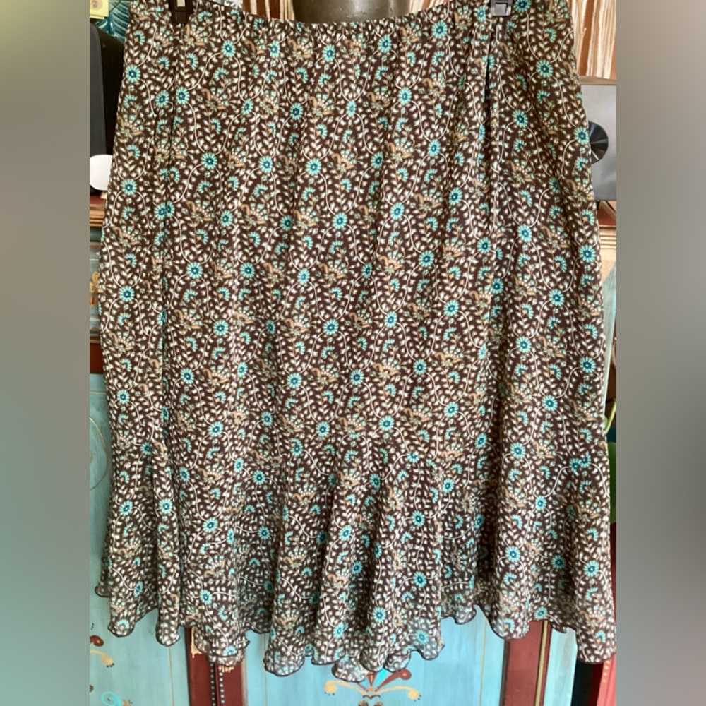dressbarn Brown and Blue Floral Maxi Skirt, 22w